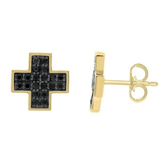 Mens Sterling Silver 1/2 Carat T.W. Diamond Cross Stud Earrings, Gold Tone Product Image