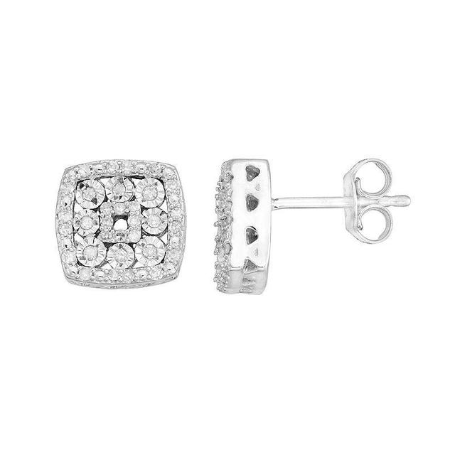 Sterling Silver 1/4 Carat T.W. Diamond Square Drop Earrings, Womens, White Product Image