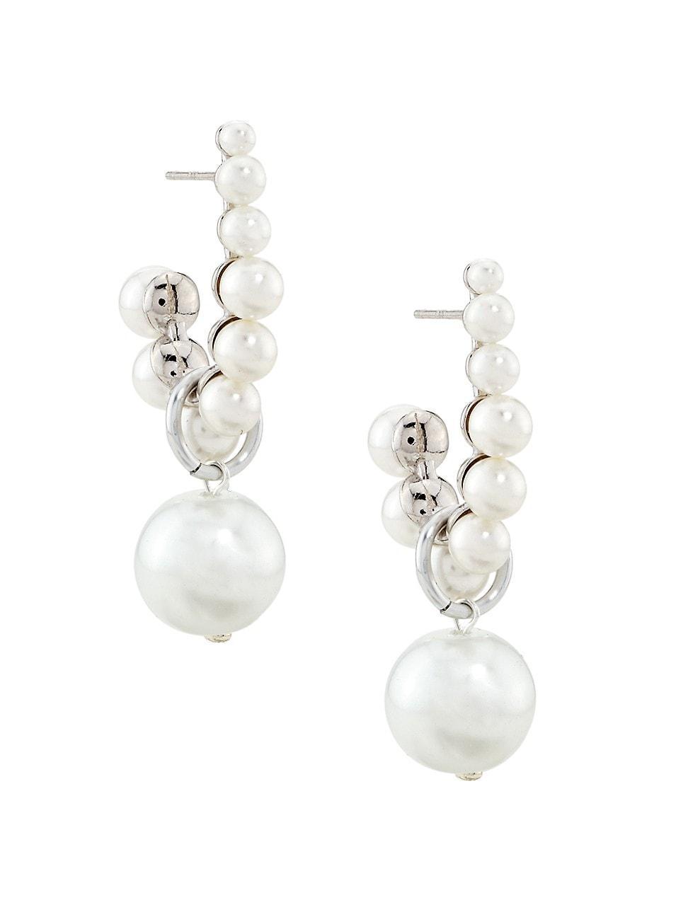 Womens Shashi Carina Sterling Silver & Faux Pearl Hoop Earrings Product Image