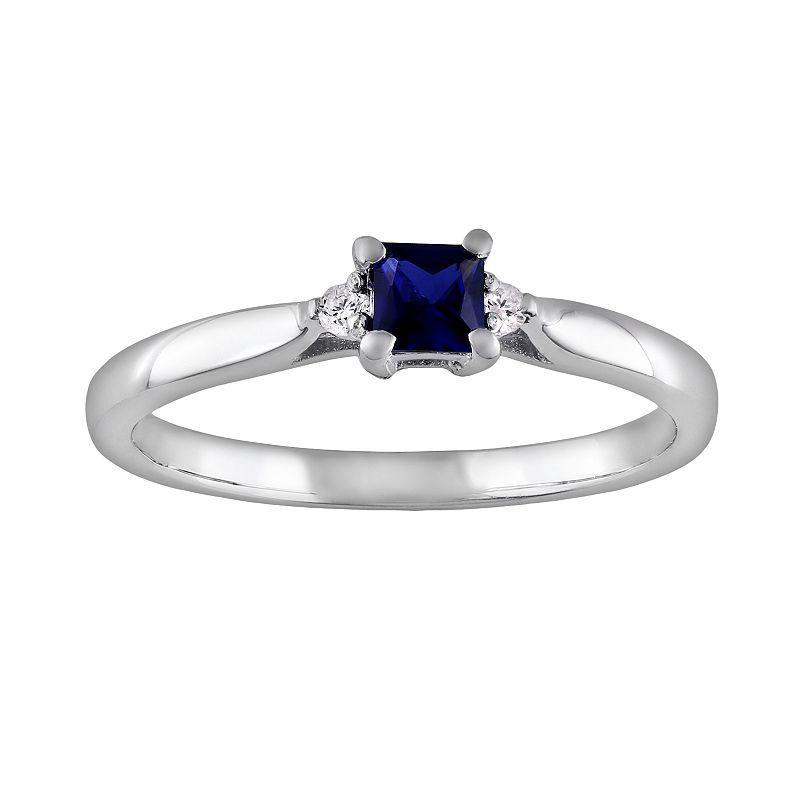 Stella Grace Sterling Silver Lab-Created Sapphire and Diamond Accent Ring, Womens Blue Product Image