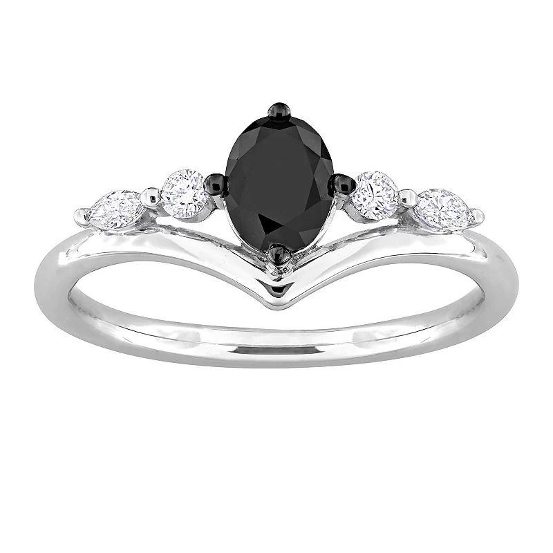 Stella Grace 14k White Gold 3/4 Carat T.W. Black & White Diamond Oval Engagement Ring, Womens Product Image