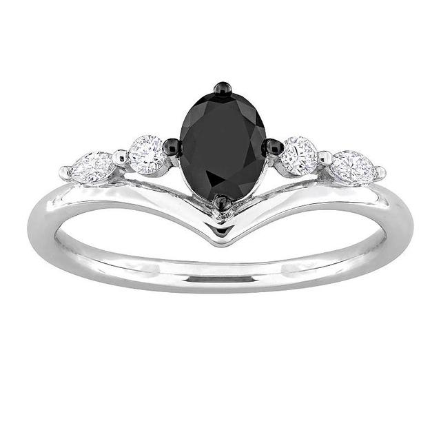 Stella Grace 14k White Gold 3/4 Carat T.W. Black & White Diamond Oval Engagement Ring, Womens Product Image