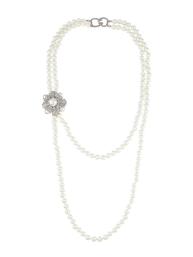 Womens Rhodium-Plated, Faux Pearl, & Crystal Double-Strand Necklace Product Image