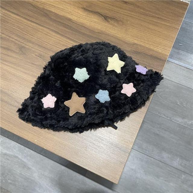 Star Applique Faux Shearling Bucket Hat Product Image