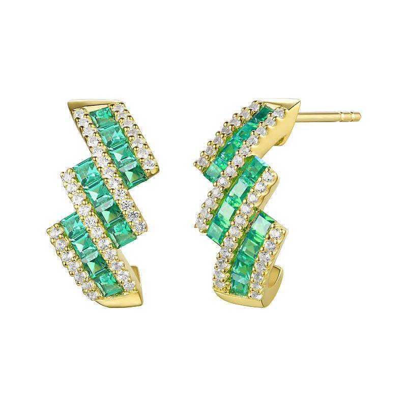 14k Gold Over Silver Lab-Created Emerald & Lab-Created White Sapphire Earrings, Womens, Gold Tone Product Image