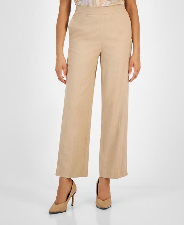 Bar Iii Womens Wide-Leg Mid Rise Linen-Blend Pull-On Pants, Created for Macys Product Image