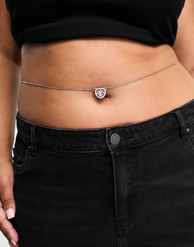 Image Gang Curve Sweetheart stainless steel belly chain with embellished heart pendant in silver Product Image