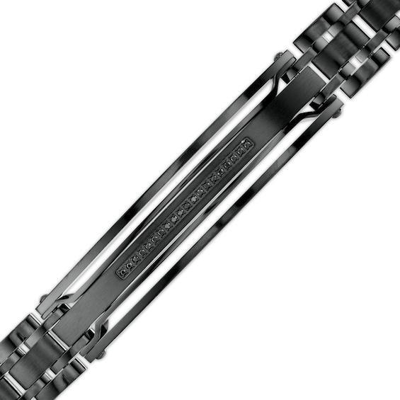 Men's 1/10 CT. T.w. Black Enhanced Diamond Triple Row ID Bracelet in Stainless Steel with Black Ion-Plate - 8.5" Product Image