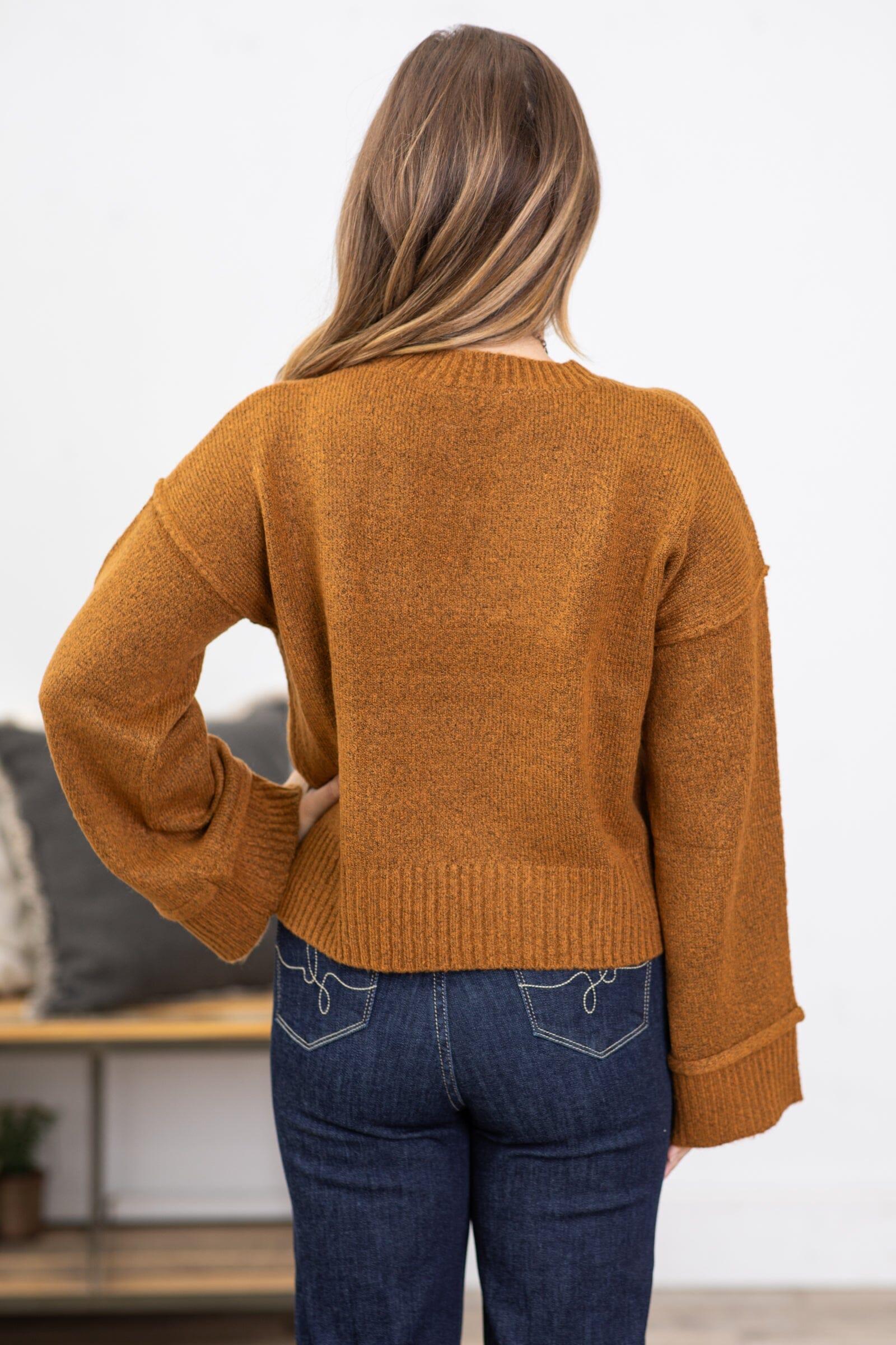 Copper Ribbed Trim Crew Neck Sweater Product Image