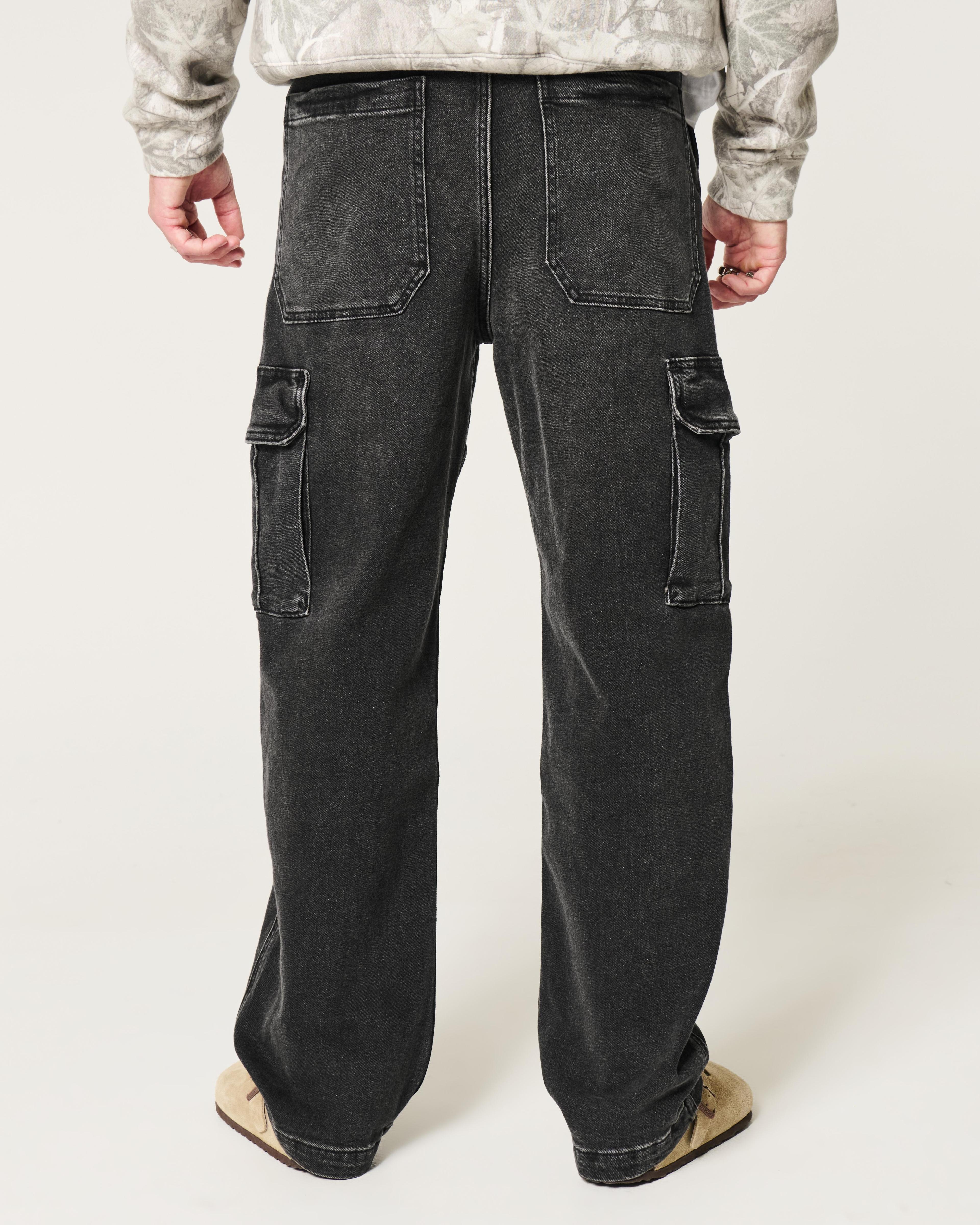 Washed Black Baggy Cargo Jeans Product Image