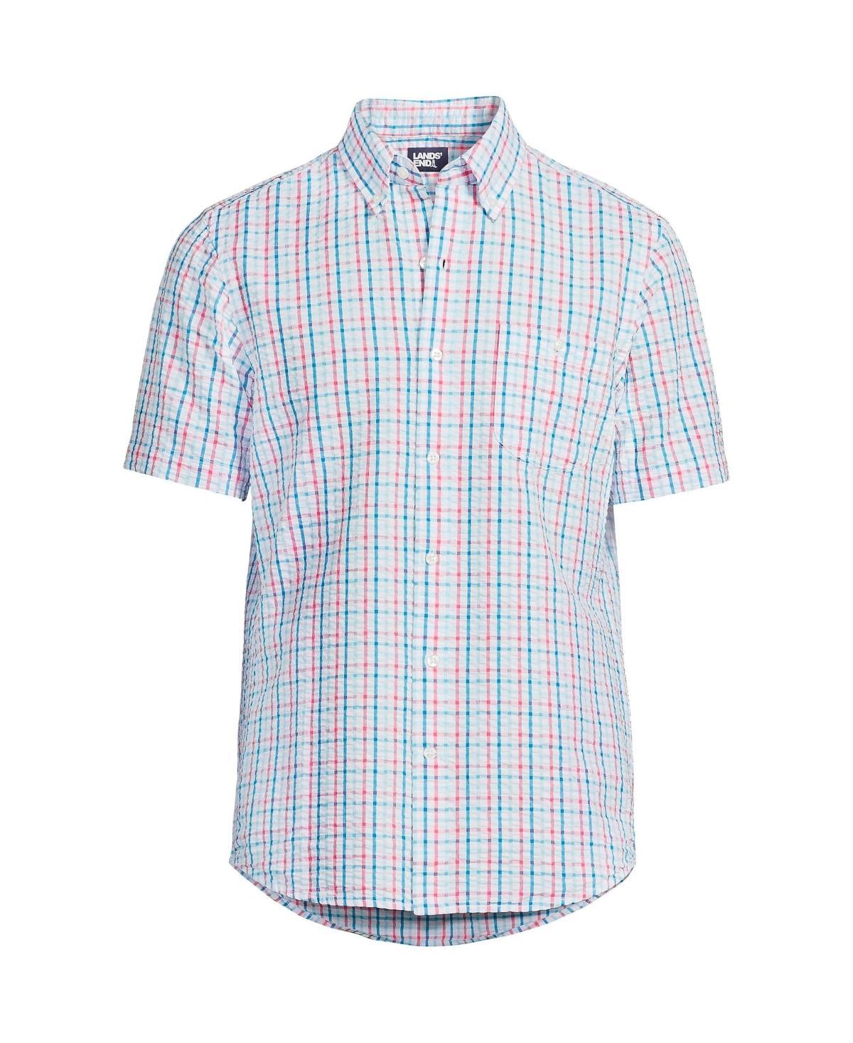 Tall Lands End Traditional-Fit Button-Down Seersucker Shirt, Mens Blue Pin Stripe Product Image