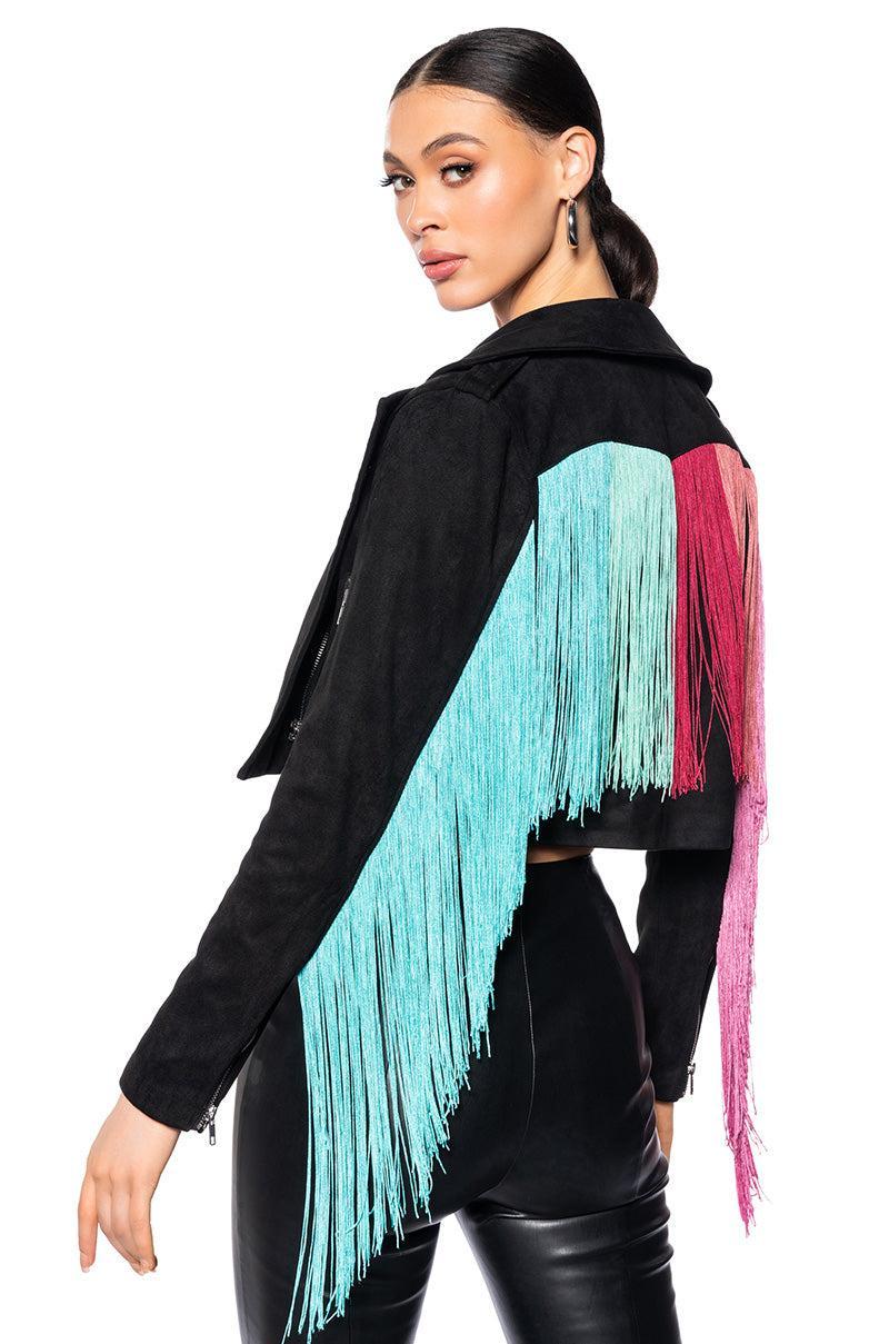 FRINGE BACK LIGHT WEIGHT MOTO JACKET Product Image