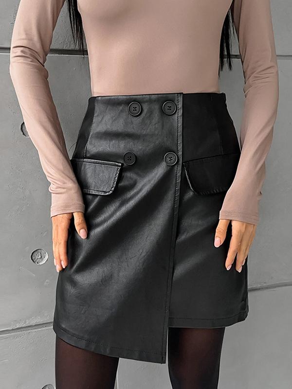 A-Line High Waisted Asymmetric Buttoned Solid Color Split-Joint Skirts Bottoms product image