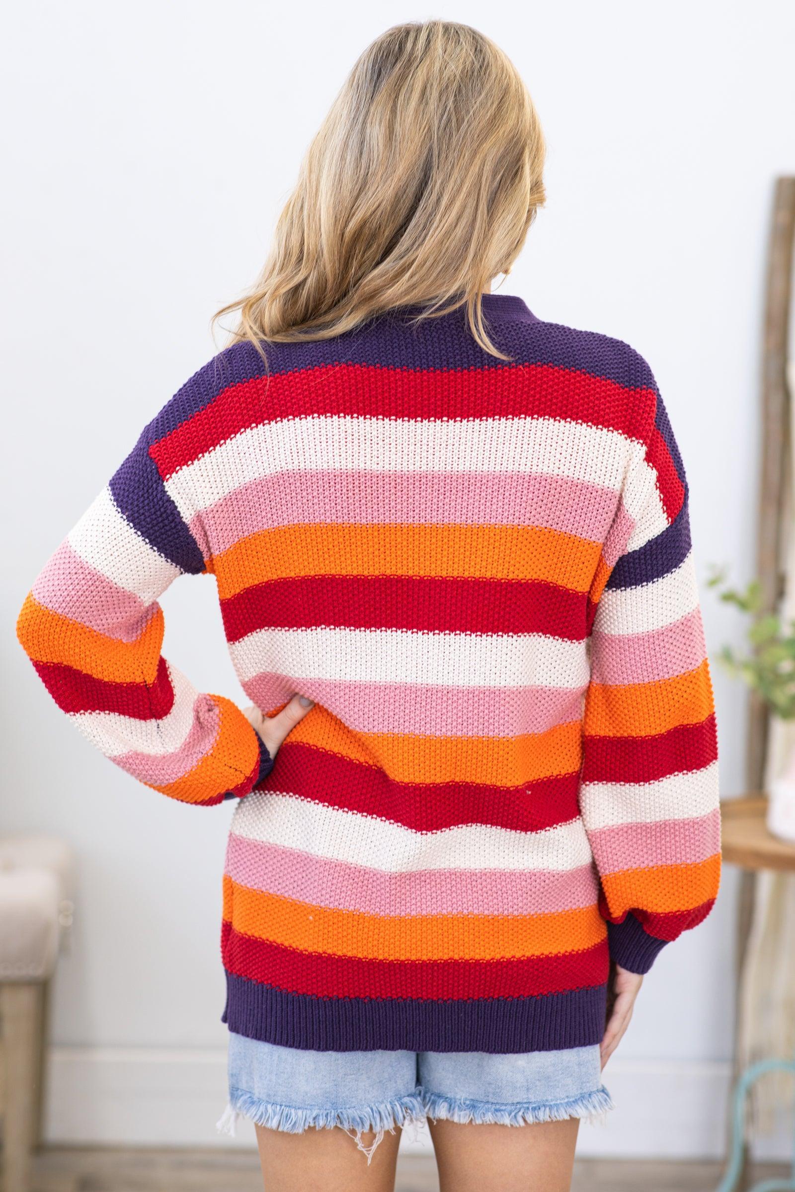 Purple and Red Multicolor Stripe Cardigan Product Image