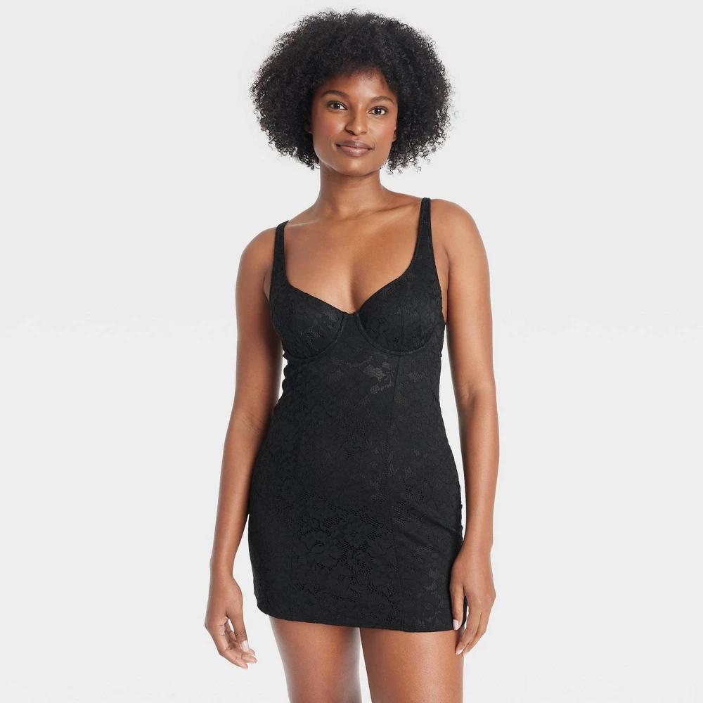 Womens Allover Lace Bodycon Lingerie Dress - Auden Black Product Image