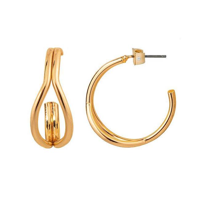 LC Lauren Conrad Gold Tone Double Row Nickel Free Open Hoop Earrings, Womens Product Image