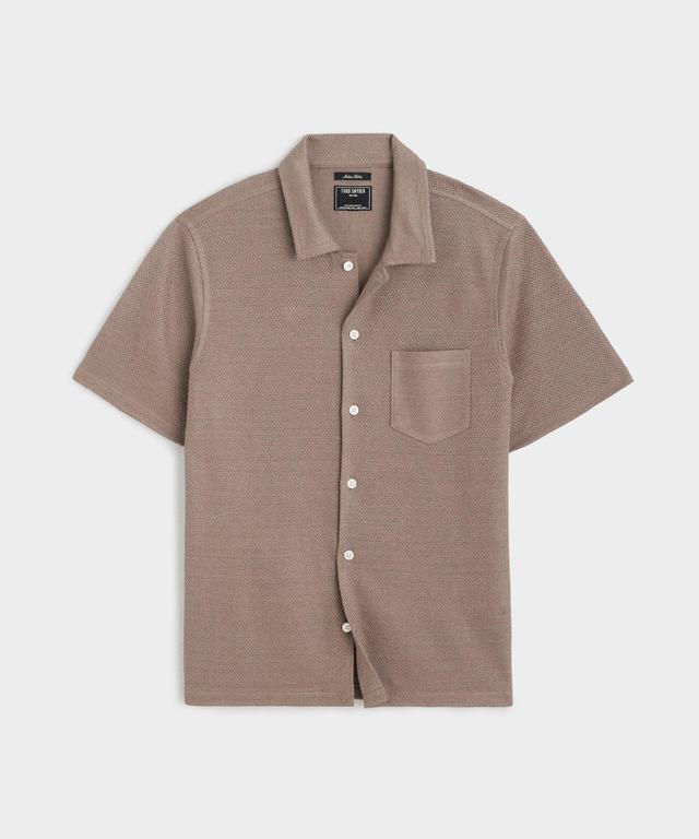 Linen Mesh Full-Placket Polo in Vintage Brown Product Image