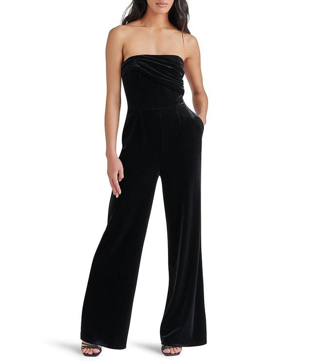 Steve Madden Swanilda Velvet Strapless Neck Sleeveless Wide Leg Jumpsuit Product Image