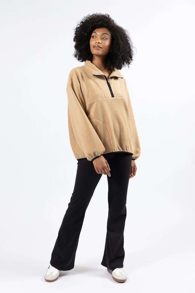 Outside The Box Beige Contrast Trim Fleece Pullover Product Image