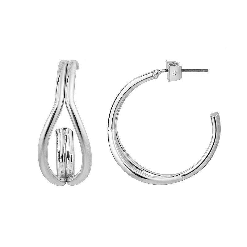 LC Lauren Conrad Silver Tone Double Row Nickel Free Open Hoop Earrings, Womens Product Image