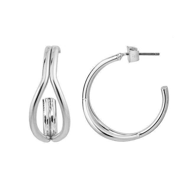 LC Lauren Conrad Silver Tone Double Row Nickel Free Open Hoop Earrings, Womens Product Image