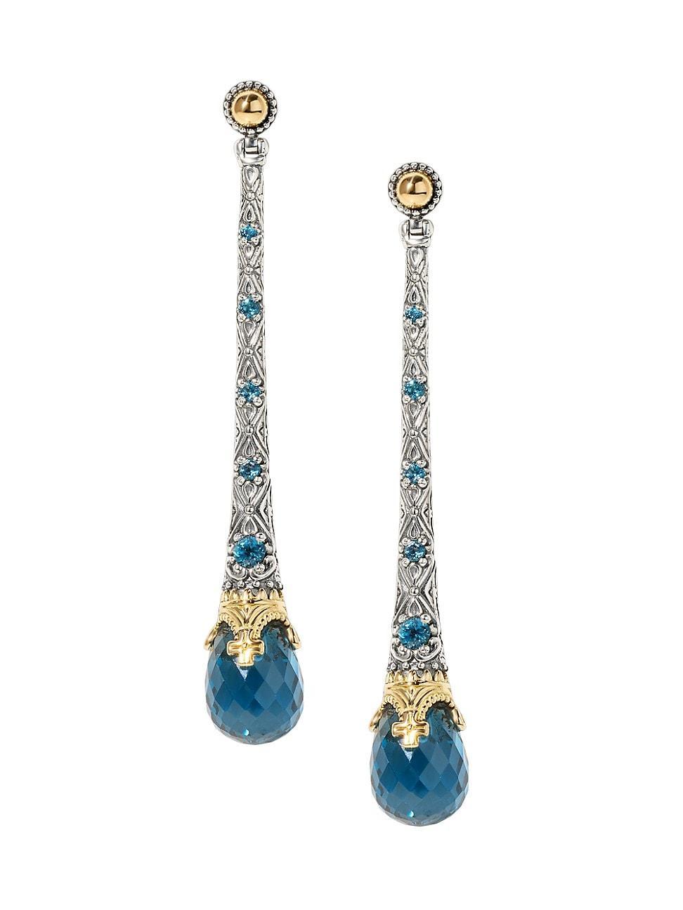 Womens Anthos Sterling Silver, 18K Yellow Gold, Blue Spinel & London Blue Topaz Drop Earrings Product Image