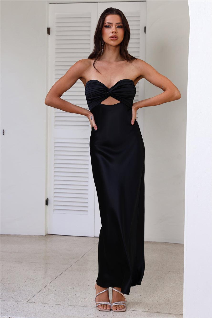 Curious Heart Satin Maxi Dress Black Product Image