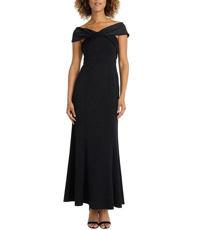 Maggy London Scuba Crepe Twist Off The Shoulder Cap Sleeve Gown Product Image