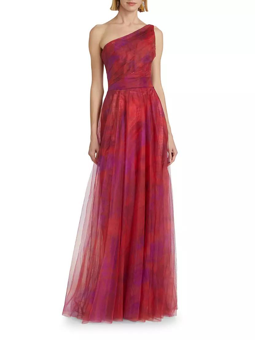 Draped Printed One-Shoulder Gown Product Image