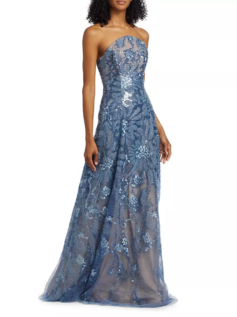 Floral Beaded Strapless A-Line Gown Product Image