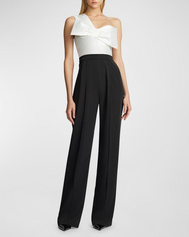 One-Shoulder Two-Tone Bow-Front Jumpsuit Product Image