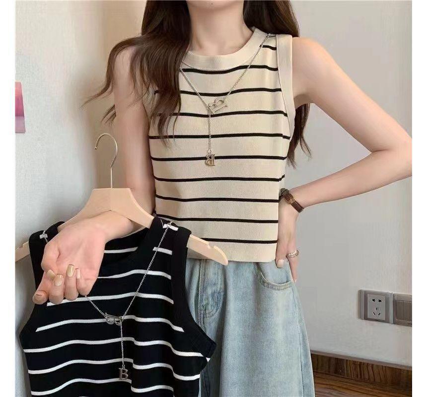 Round Neck Striped Tank Top Product Image