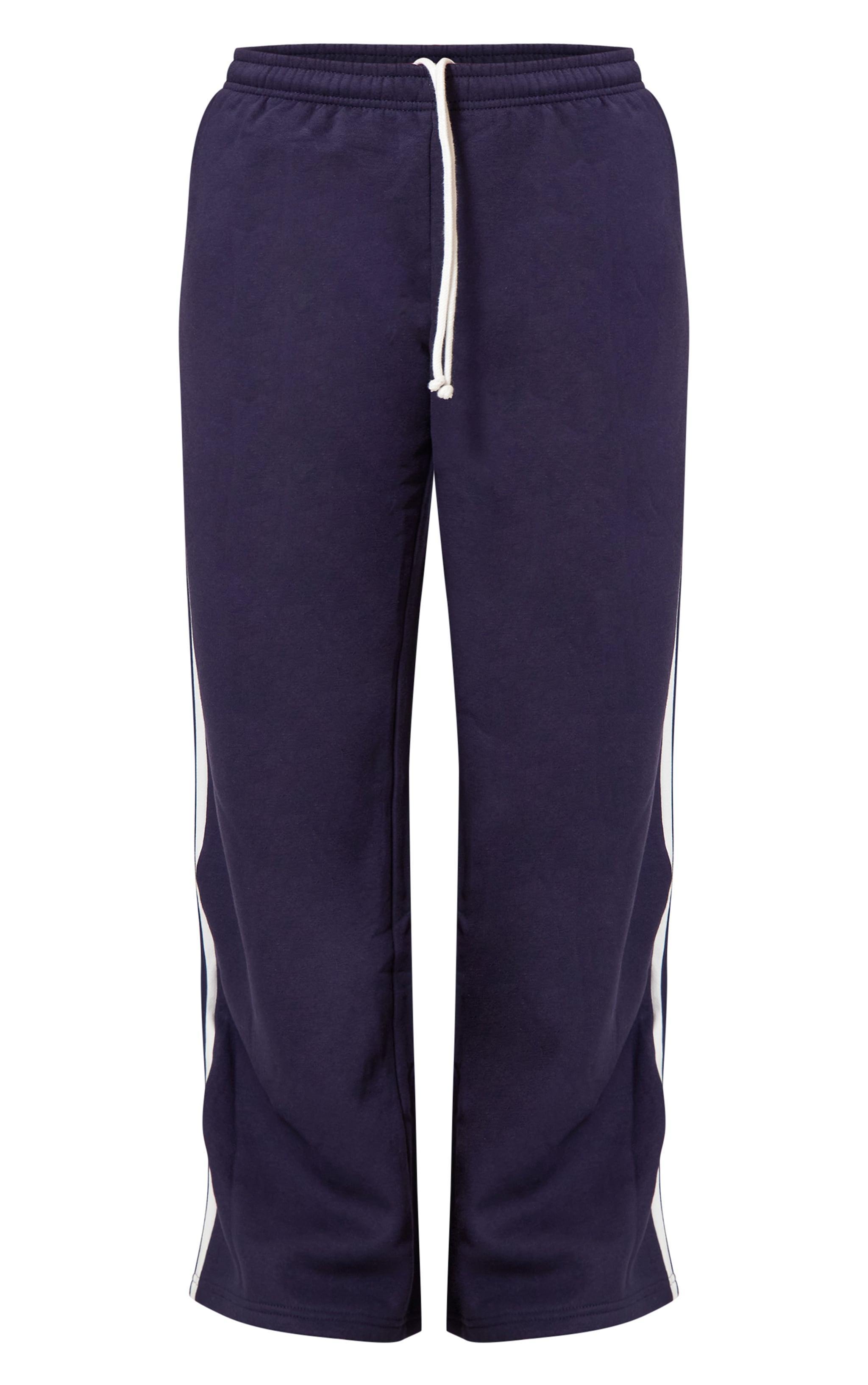 Navy Contrast Stripe Wide Leg Sweatpants Product Image