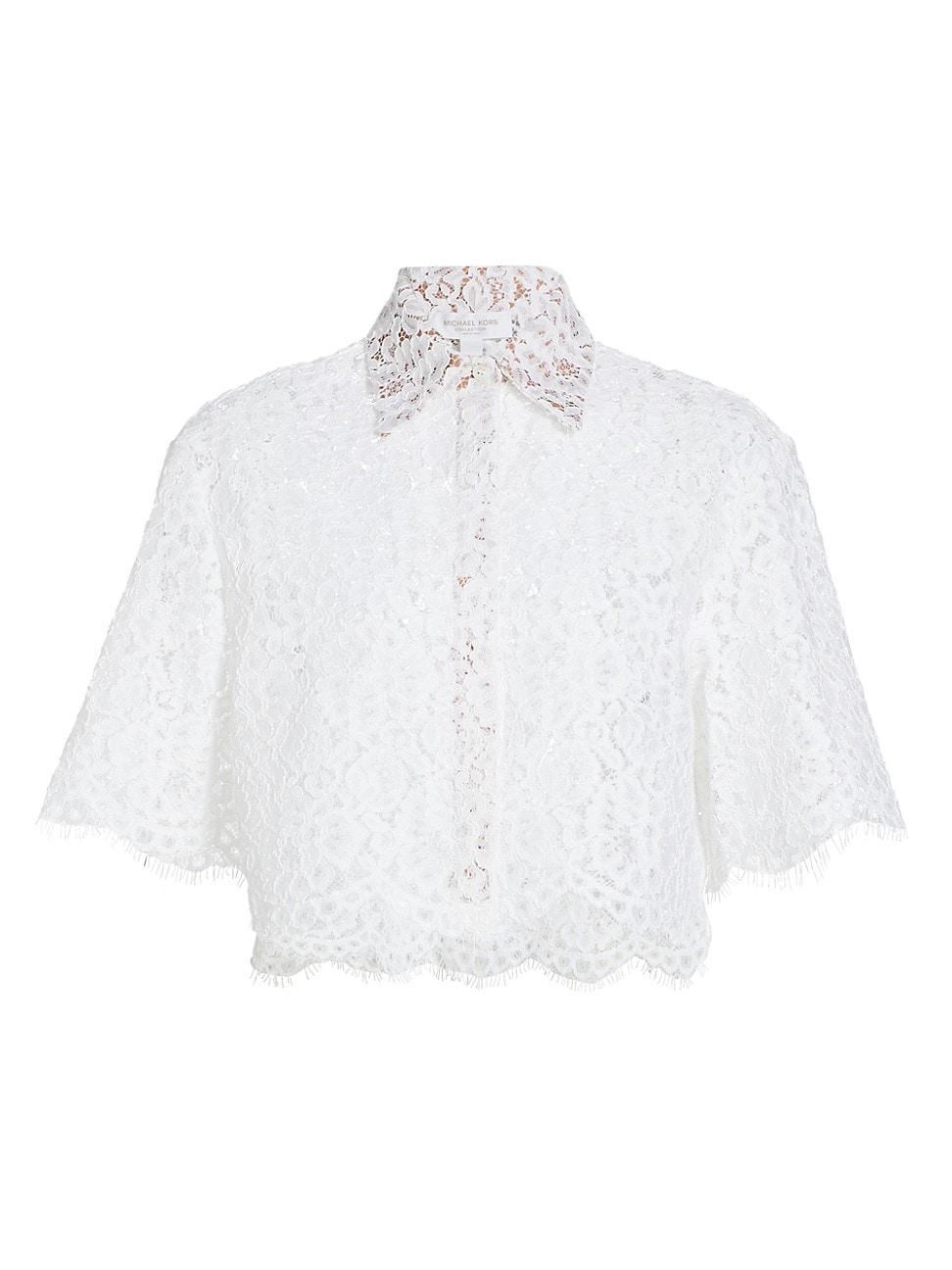 Womens Crop Lace-Trim Shirt Product Image