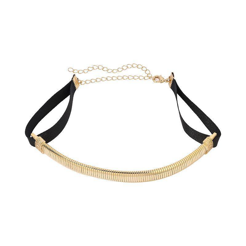 1928 Satin Ribbon Cobra Chain Choker Necklace, Womens, Yellow Product Image