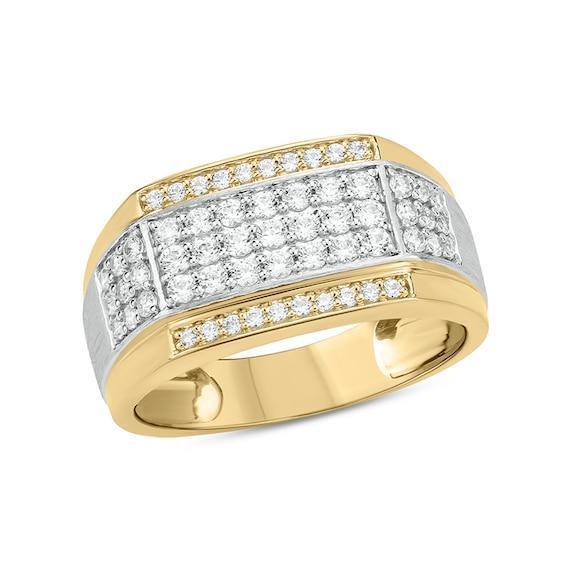 Men's 1 CT. T.w. Diamond Border Triple Row Stepped Edge Signet Ring in 10K Two-Tone Gold Product Image