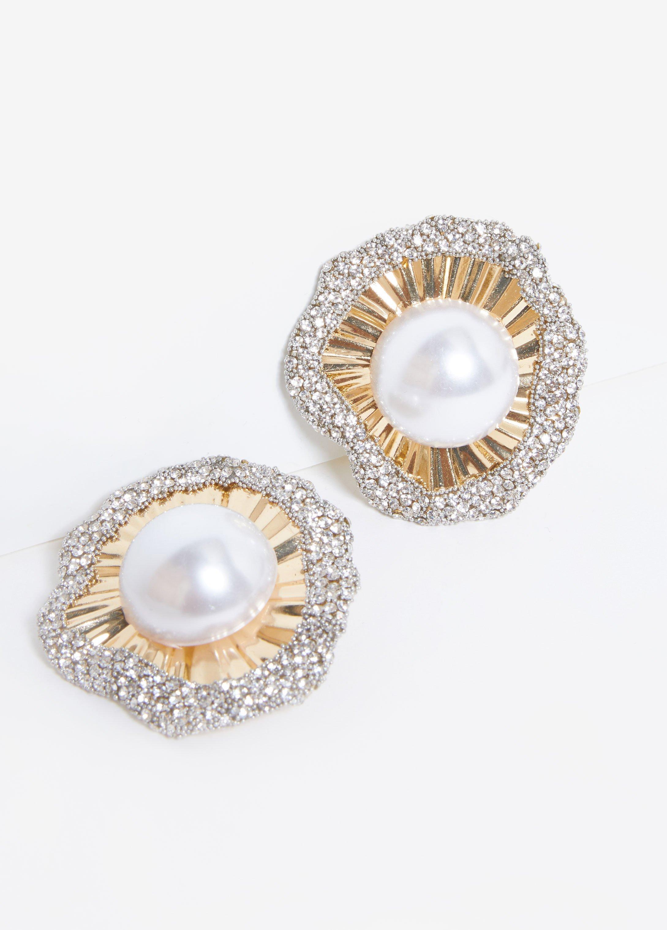 Plus Size Faux Pearl And Crystal Earrings Ashley Stewart Product Image