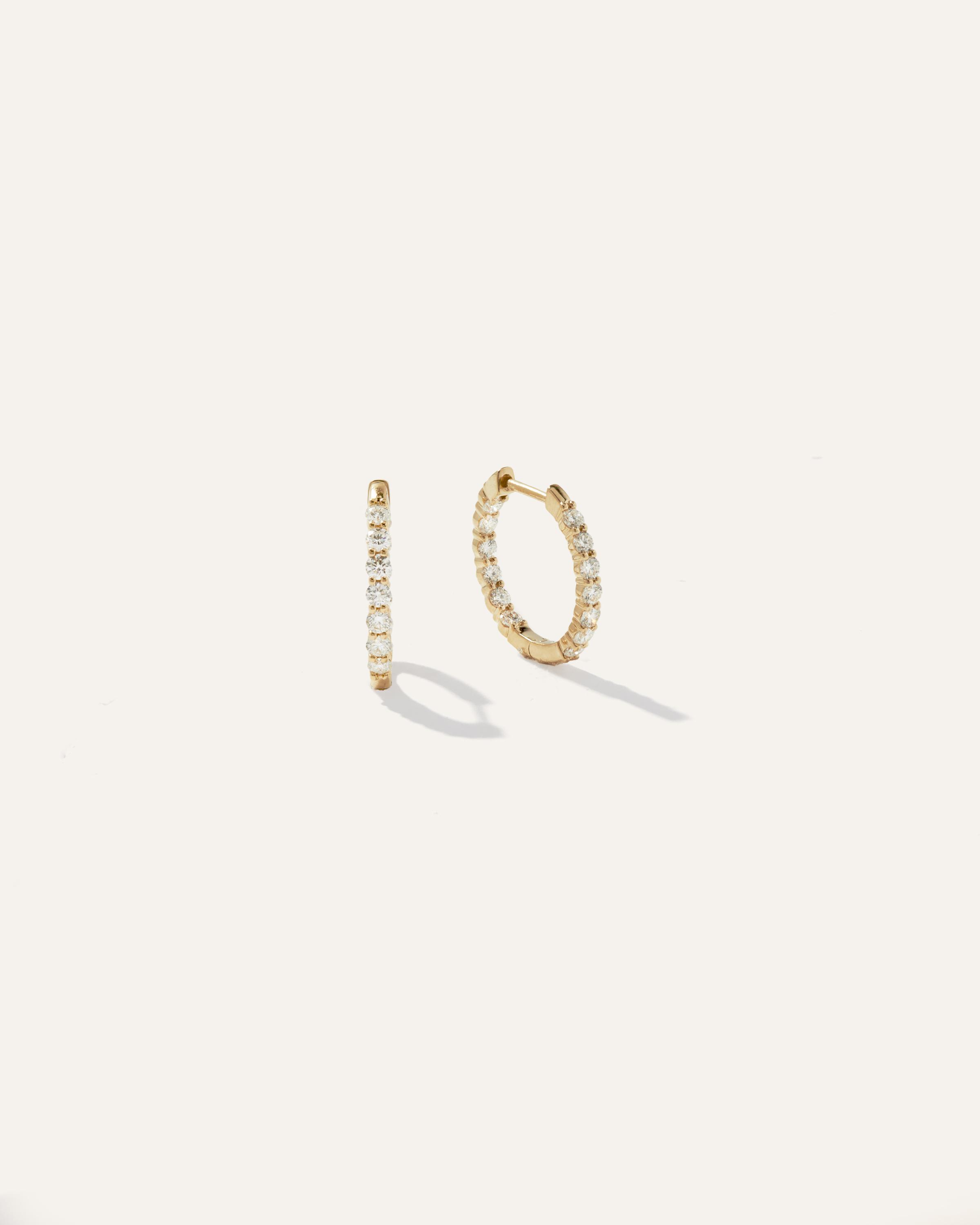 14k Gold Diamond Thin Shared Prong Eternity Hoops Product Image