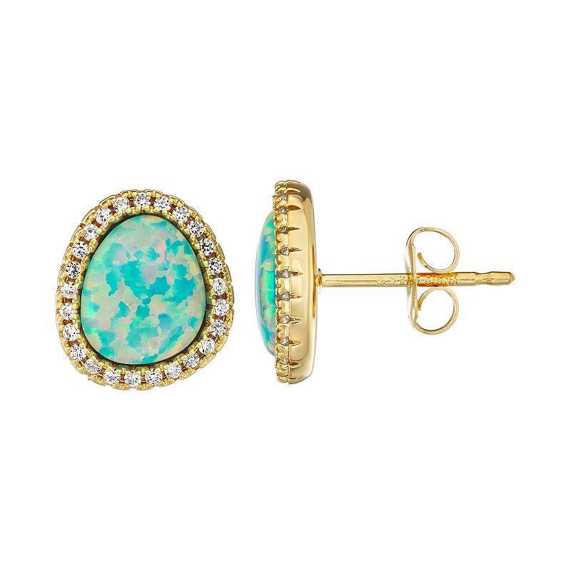 14k Gold Over Silver Lab Created Opal & White Sapphire Stud Earrings, Womens, Gold Tone Product Image