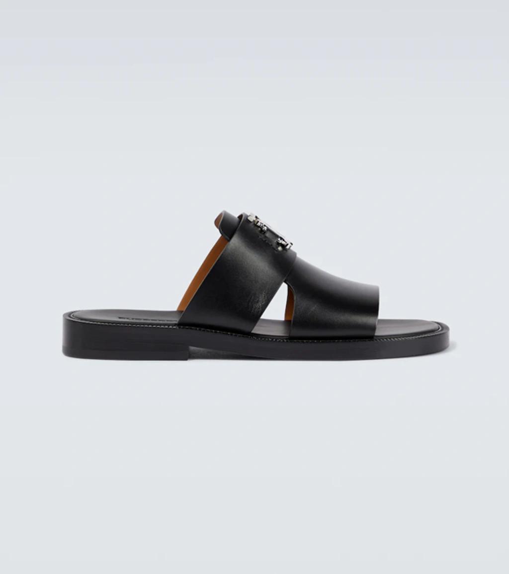 BURBERRY Black Kingsgate Monogram Motif Leather Sandals Product Image