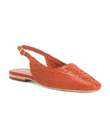 Woven Leather Slingback Flats for Women Product Image