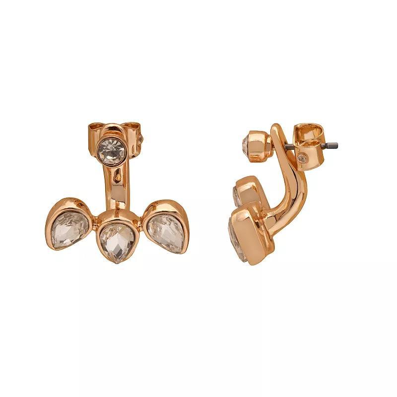 LC Lauren Conrad Gold Tone Crystal Triple Drop Front-to-Back Stud Earrings, Womens Product Image