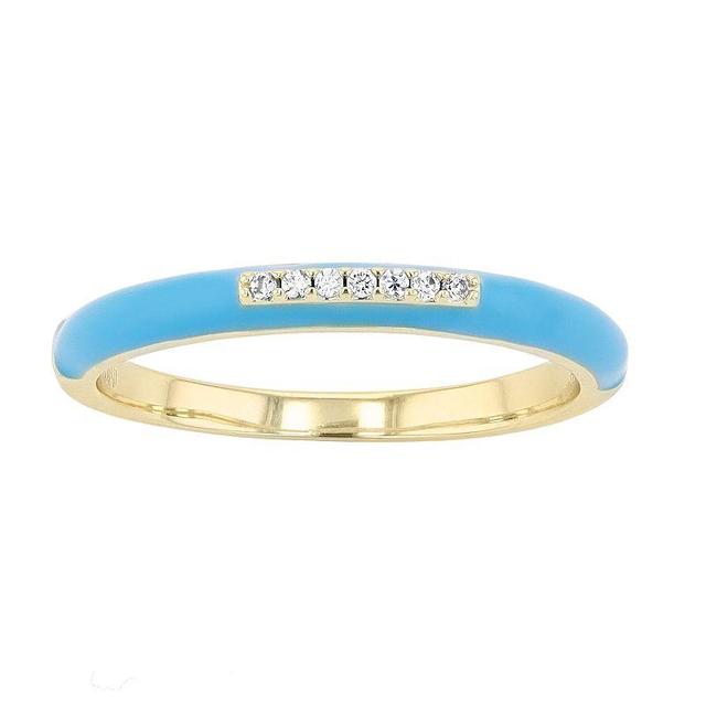 14k Gold-Plated Silver with Cubic Zirconia Enamel Slim Stacking Ring, Womens, Blue Product Image