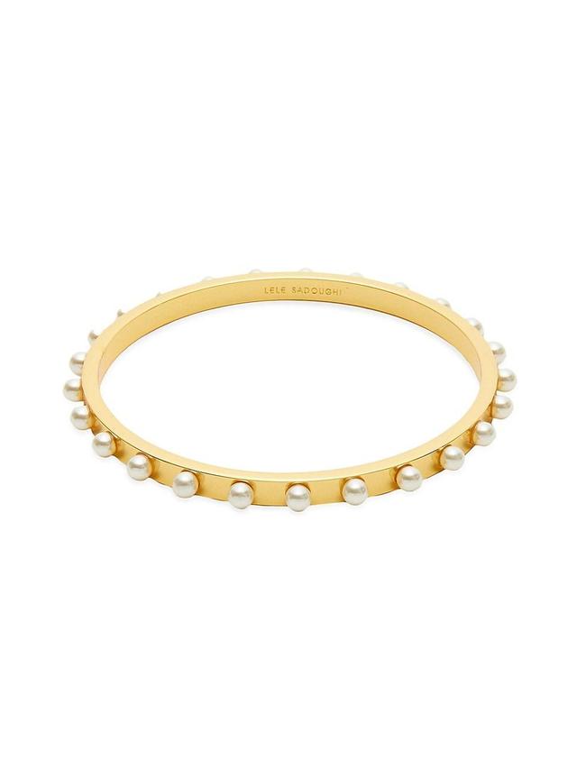 Lele Sadoughi Imitation Pearl Track Bangle Bracelet in 14K Gold Plated Product Image