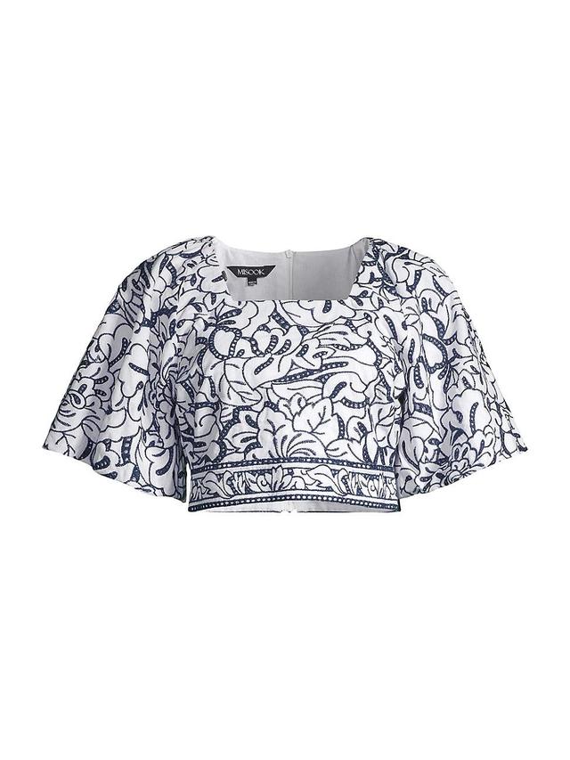 Floral-Embroidered Cropped Cotton Blouse Product Image