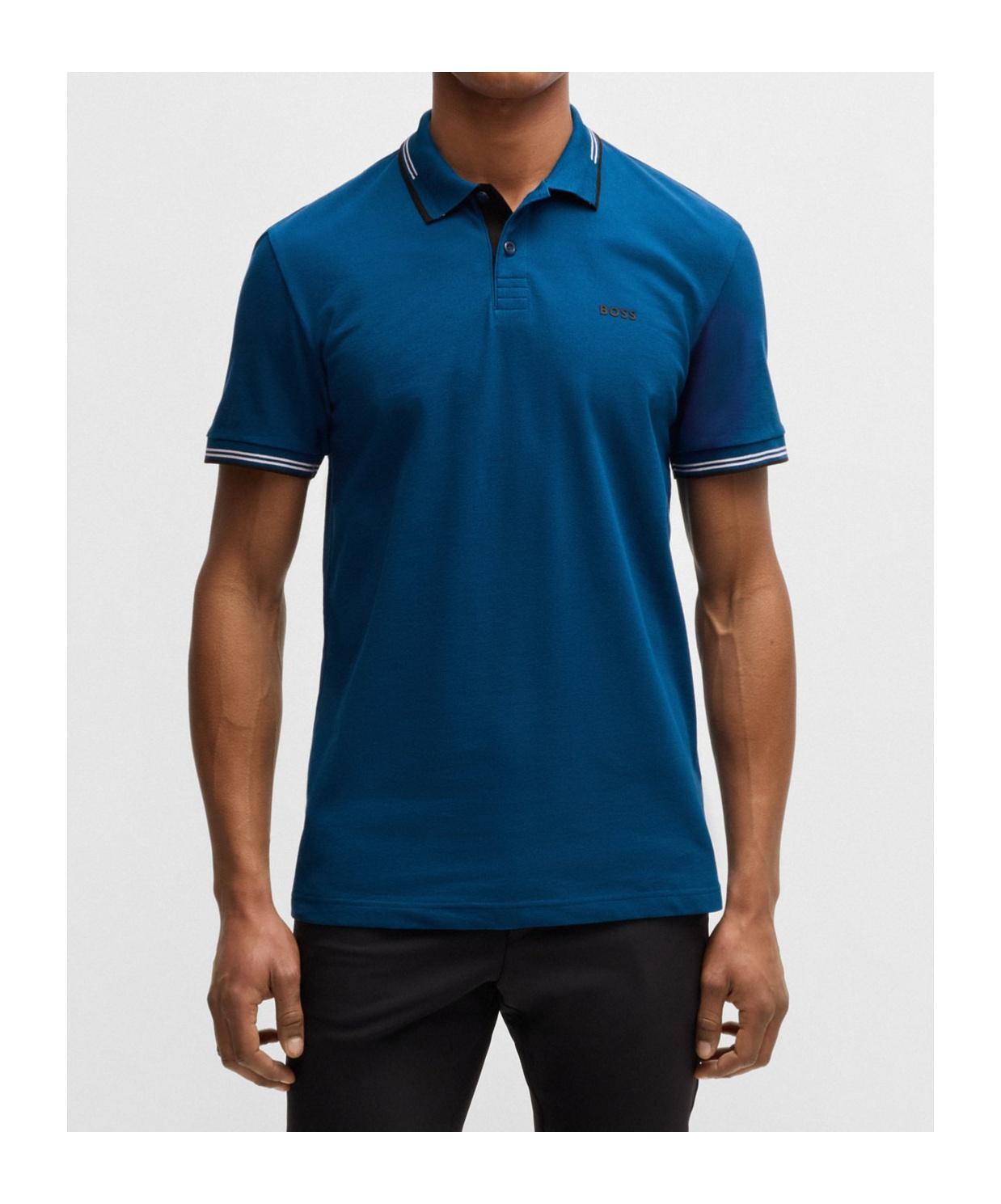 HUGO BOSS Stretch-cotton Slim-fit Polo Shirt With Branding In Light Blue Product Image