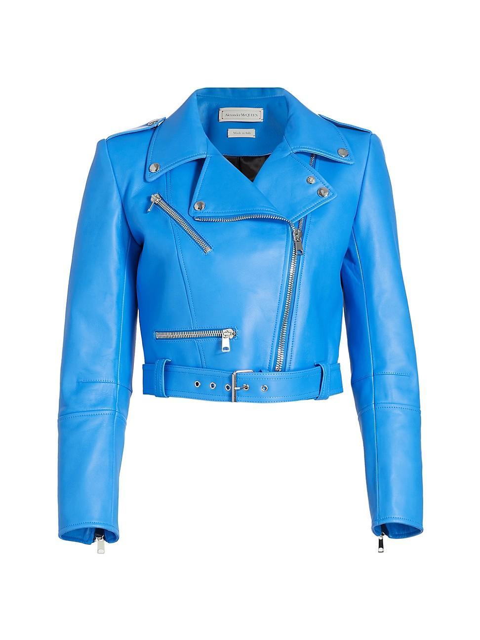 Womens Leather Crop Biker Jacket Product Image