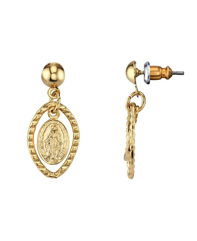 1928 Mother Mary Medallion Drop Earrings, Womens, Yellow Product Image