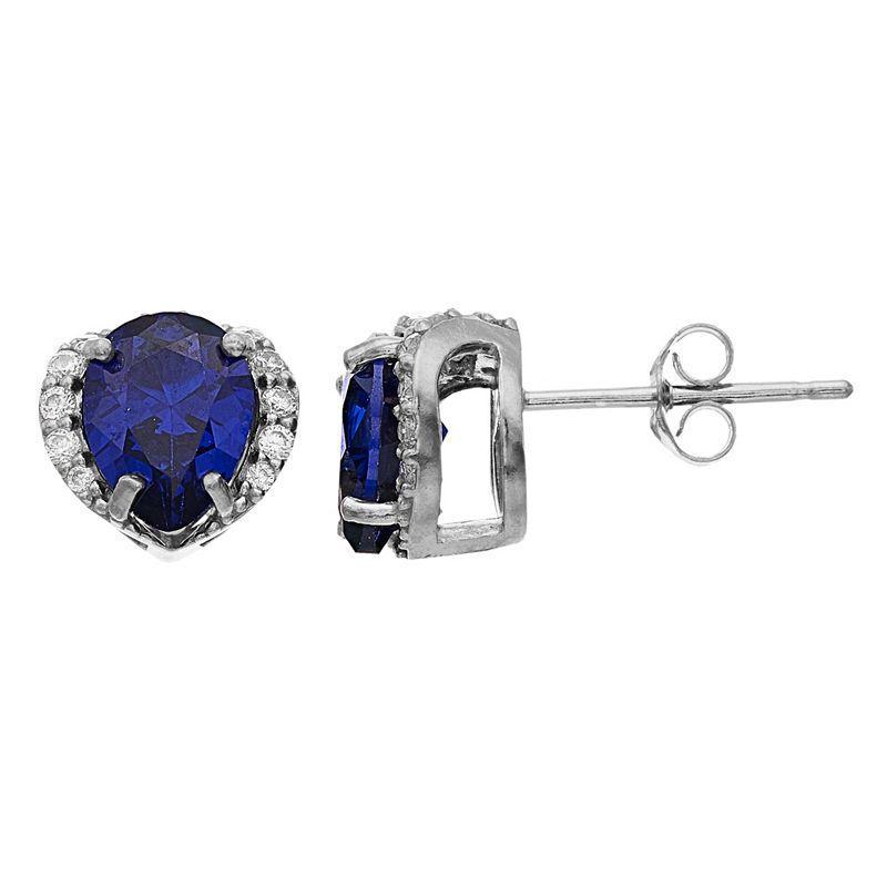 Aleure Precioso Sterling Silver Lab-Created Gemstone & Cubic Zirconia Pear Stud Earrings, Womens, Blue Product Image