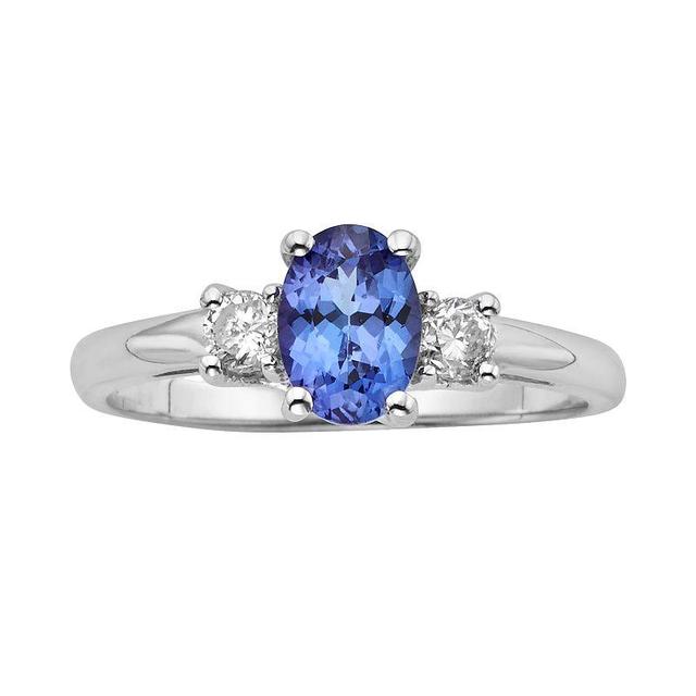 The Regal Collection Genuine Tanzanite & 1/5 Carat T.W. Diamond 14k White Gold 3-Stone Ring, Womens Purple Product Image